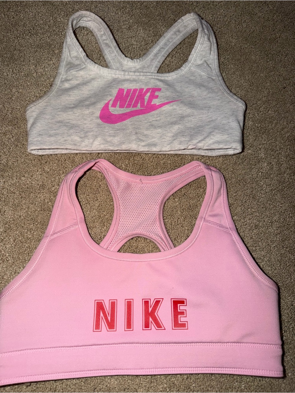 Girls Nike Lot of 2 Sports Bras Gray Small Pink/Floral Reversible Medium